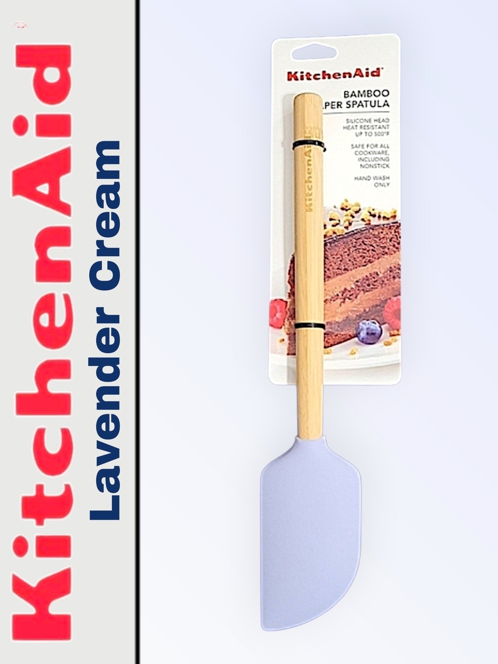 KitchenAid Lavender Cream Silicone Spatula with Bamboo Handle